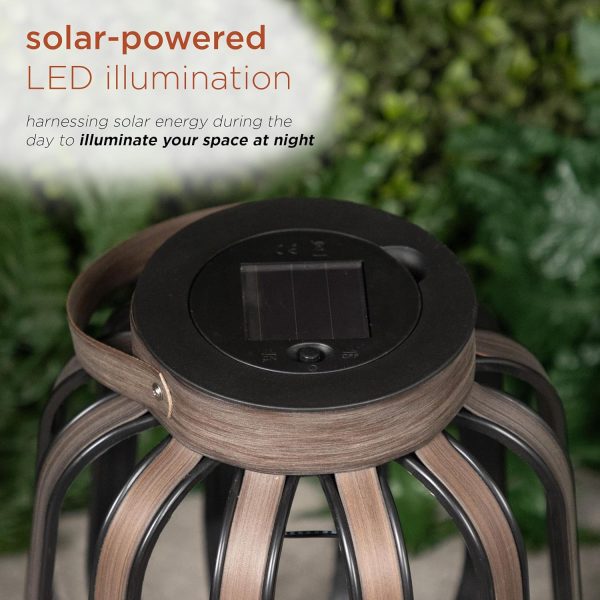 Alpine Corporation QER114SLR-HH-BR-TM Solar Cylindrical Plastic Lantern w/ LED Light, Sleek LED Decor for Deck & Patio, 12" H - Image 10