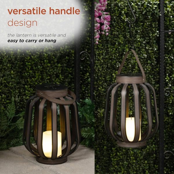 Alpine Corporation QER114SLR-HH-BR-TM Solar Cylindrical Plastic Lantern w/ LED Light, Sleek LED Decor for Deck & Patio, 12" H - Image 11