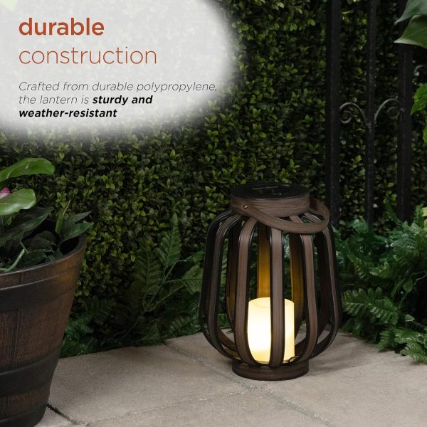 Alpine Corporation QER114SLR-HH-BR-TM Solar Cylindrical Plastic Lantern w/ LED Light, Sleek LED Decor for Deck & Patio, 12" H - Image 12