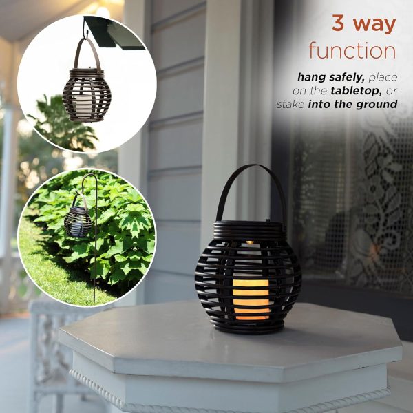 Alpine Corporation QER114SLR-HH-BR-TM Solar Cylindrical Plastic Lantern w/ LED Light, Sleek LED Decor for Deck & Patio, 12" H - Image 17
