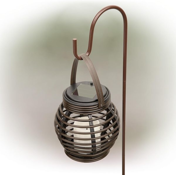 Alpine Corporation QER114SLR-HH-BR-TM Solar Cylindrical Plastic Lantern w/ LED Light, Sleek LED Decor for Deck & Patio, 12" H - Image 21