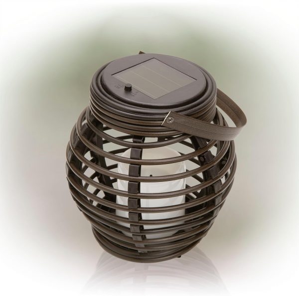 Alpine Corporation QER114SLR-HH-BR-TM Solar Cylindrical Plastic Lantern w/ LED Light, Sleek LED Decor for Deck & Patio, 12" H - Image 22