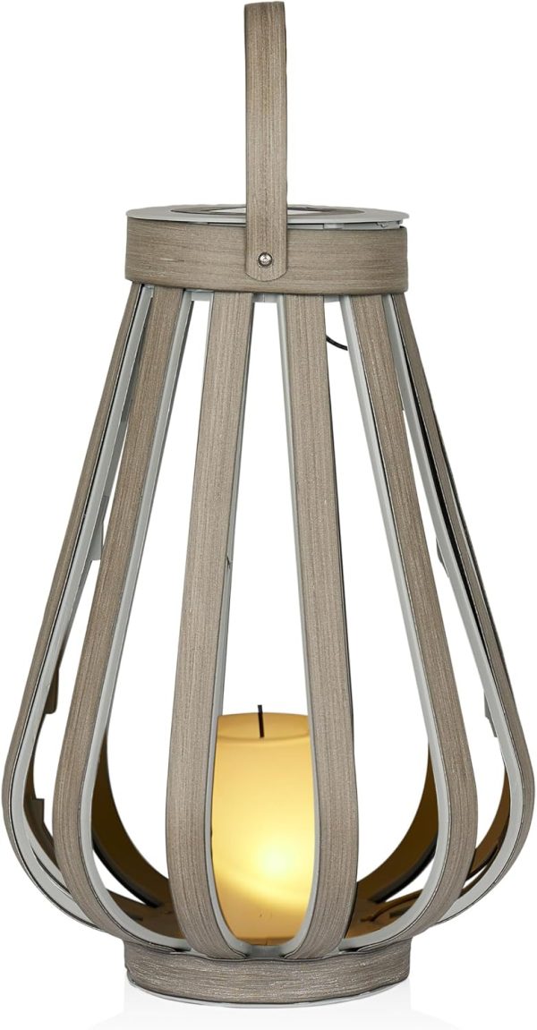 Alpine Corporation QER114SLR-HH-BR-TM Solar Cylindrical Plastic Lantern w/ LED Light, Sleek LED Decor for Deck & Patio, 12" H - Image 24