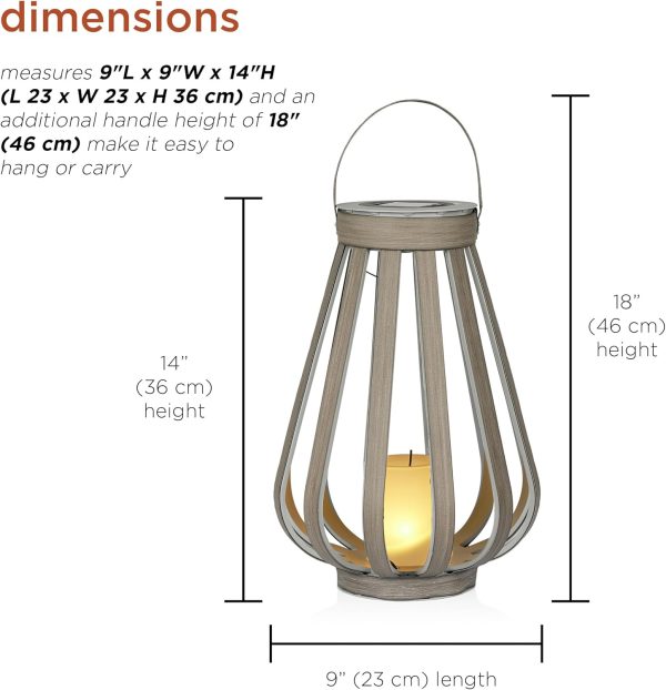 Alpine Corporation QER114SLR-HH-BR-TM Solar Cylindrical Plastic Lantern w/ LED Light, Sleek LED Decor for Deck & Patio, 12" H - Image 30