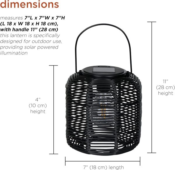 Alpine Corporation QER114SLR-HH-BR-TM Solar Cylindrical Plastic Lantern w/ LED Light, Sleek LED Decor for Deck & Patio, 12" H - Image 34