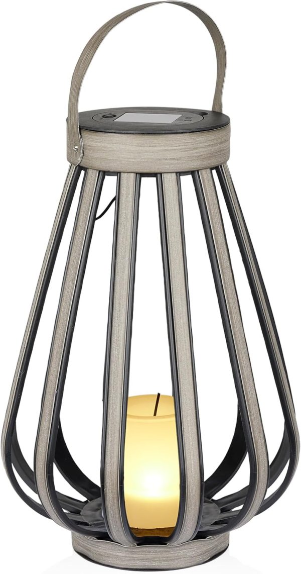 Alpine Corporation QER114SLR-HH-BR-TM Solar Cylindrical Plastic Lantern w/ LED Light, Sleek LED Decor for Deck & Patio, 12" H - Image 43