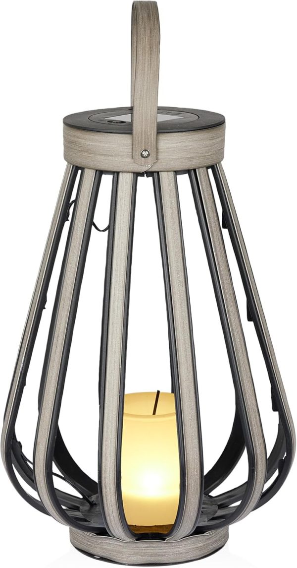 Alpine Corporation QER114SLR-HH-BR-TM Solar Cylindrical Plastic Lantern w/ LED Light, Sleek LED Decor for Deck & Patio, 12" H - Image 44