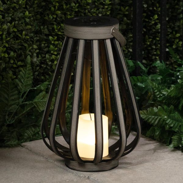 Alpine Corporation QER114SLR-HH-BR-TM Solar Cylindrical Plastic Lantern w/ LED Light, Sleek LED Decor for Deck & Patio, 12" H - Image 47