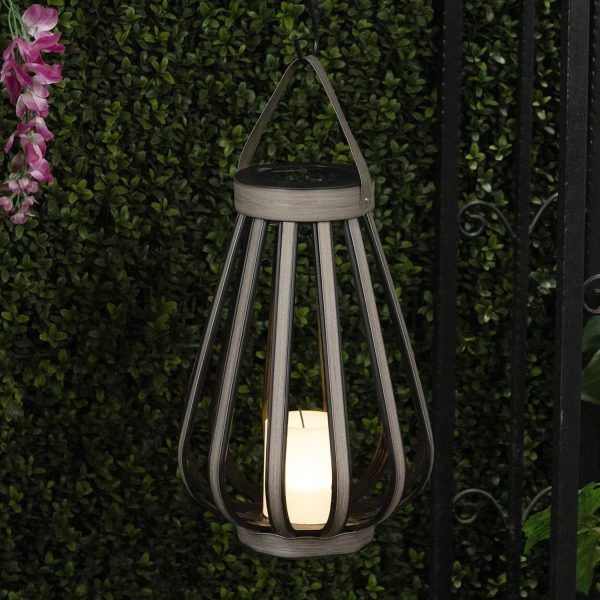 Alpine Corporation QER114SLR-HH-BR-TM Solar Cylindrical Plastic Lantern w/ LED Light, Sleek LED Decor for Deck & Patio, 12" H - Image 48