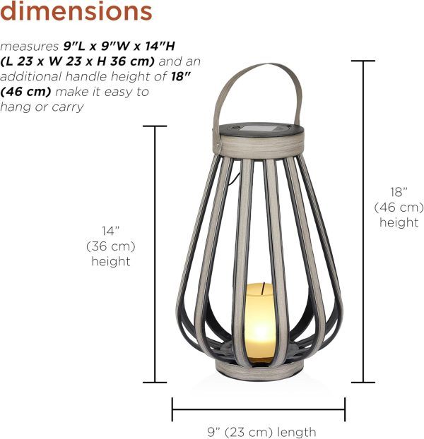 Alpine Corporation QER114SLR-HH-BR-TM Solar Cylindrical Plastic Lantern w/ LED Light, Sleek LED Decor for Deck & Patio, 12" H - Image 49