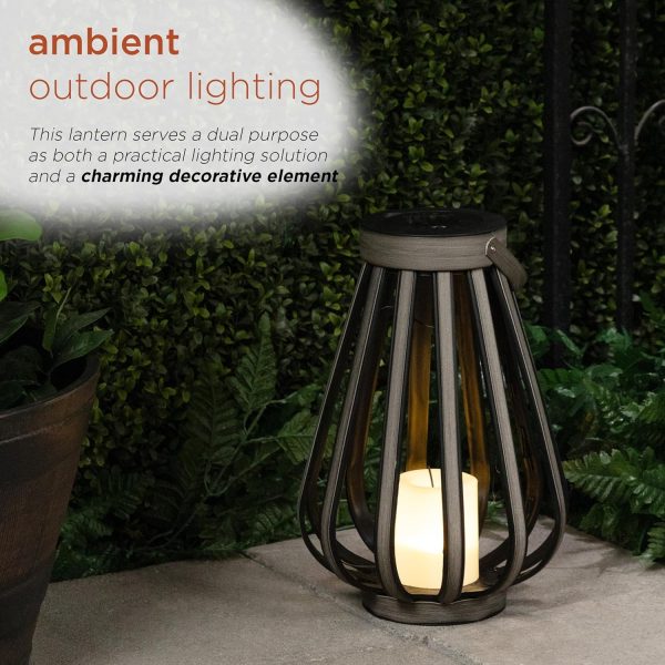 Alpine Corporation QER114SLR-HH-BR-TM Solar Cylindrical Plastic Lantern w/ LED Light, Sleek LED Decor for Deck & Patio, 12" H - Image 50