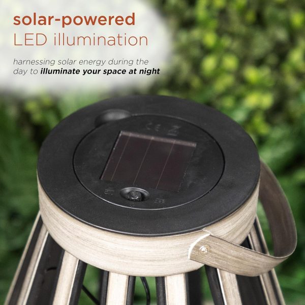 Alpine Corporation QER114SLR-HH-BR-TM Solar Cylindrical Plastic Lantern w/ LED Light, Sleek LED Decor for Deck & Patio, 12" H - Image 51