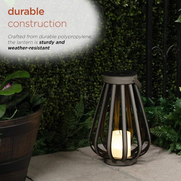 Alpine Corporation QER114SLR-HH-BR-TM Solar Cylindrical Plastic Lantern w/ LED Light, Sleek LED Decor for Deck & Patio, 12" H - Image 53