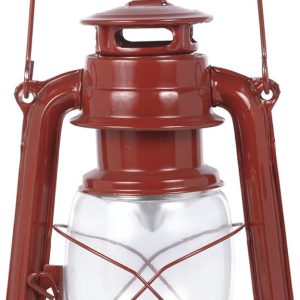 Alpine Corporation 10" H Indoor/Outdoor Metal and Glass Hurricane Lantern with Dimmable LED Lights, Red