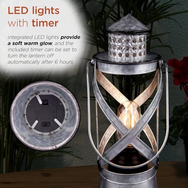 Alpine Corporation 10" H Indoor/Outdoor Metal and Glass Hurricane Lantern with Dimmable LED Lights, Red - Image 4