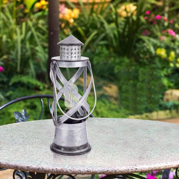 Alpine Corporation 10" H Indoor/Outdoor Metal and Glass Hurricane Lantern with Dimmable LED Lights, Red - Image 6