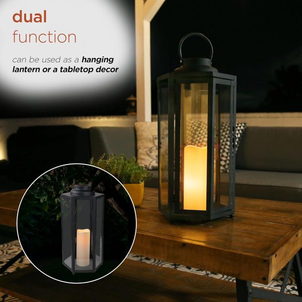 Alpine Corporation 10" H Indoor/Outdoor Metal and Glass Hurricane Lantern with Dimmable LED Lights, Red - Image 27