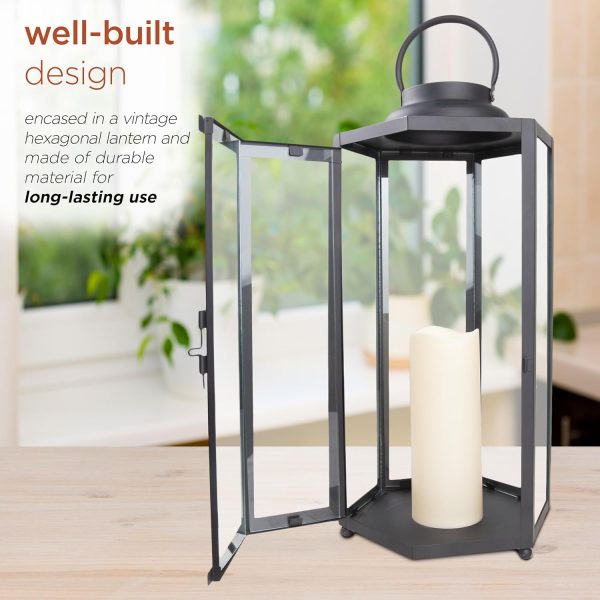 Alpine Corporation 10" H Indoor/Outdoor Metal and Glass Hurricane Lantern with Dimmable LED Lights, Red - Image 29