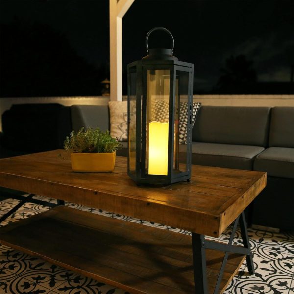 Alpine Corporation 10" H Indoor/Outdoor Metal and Glass Hurricane Lantern with Dimmable LED Lights, Red - Image 30