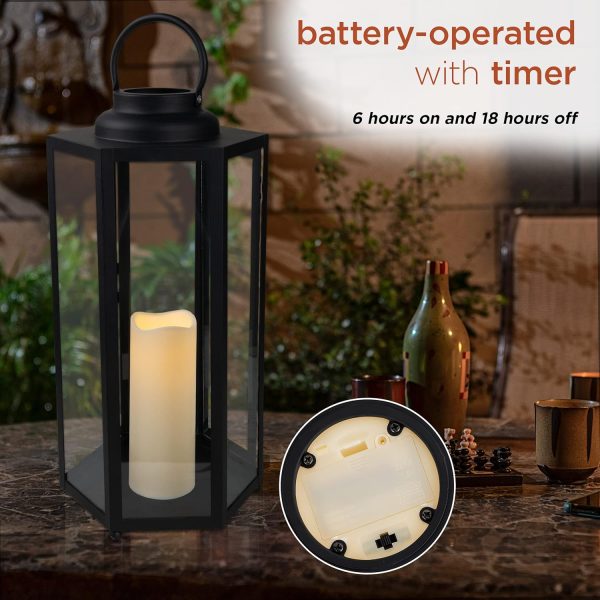 Alpine Corporation 10" H Indoor/Outdoor Metal and Glass Hurricane Lantern with Dimmable LED Lights, Red - Image 31