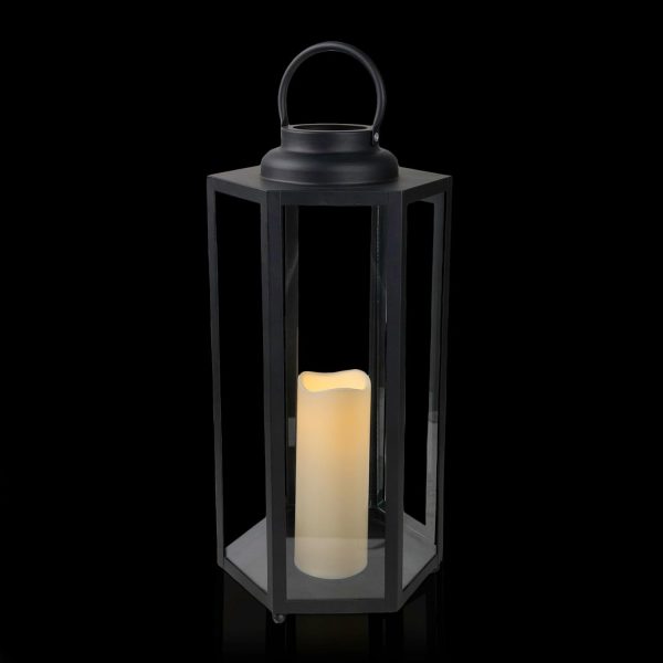 Alpine Corporation 10" H Indoor/Outdoor Metal and Glass Hurricane Lantern with Dimmable LED Lights, Red - Image 33