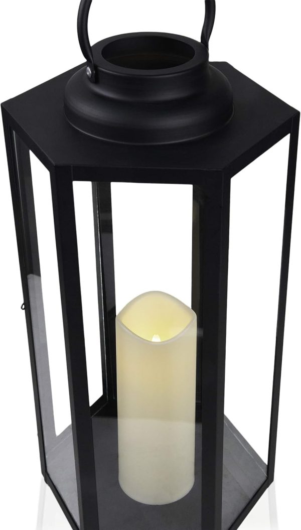 Alpine Corporation 10" H Indoor/Outdoor Metal and Glass Hurricane Lantern with Dimmable LED Lights, Red - Image 34