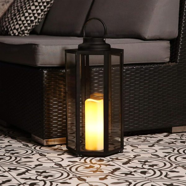 Alpine Corporation 10" H Indoor/Outdoor Metal and Glass Hurricane Lantern with Dimmable LED Lights, Red - Image 36