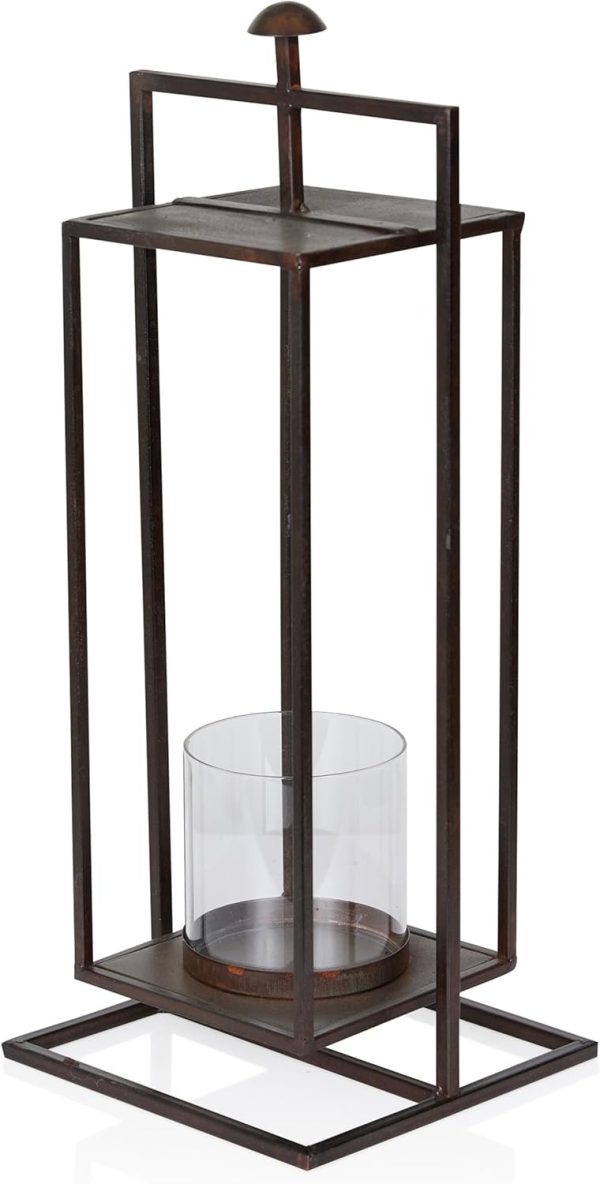 Alpine Corporation 10" H Indoor/Outdoor Metal and Glass Hurricane Lantern with Dimmable LED Lights, Red - Image 37