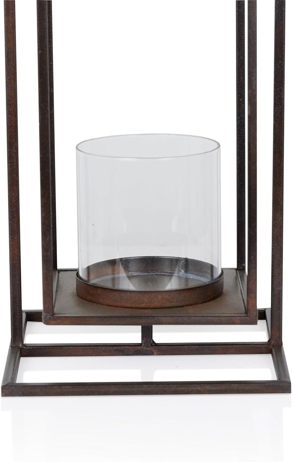 Alpine Corporation 10" H Indoor/Outdoor Metal and Glass Hurricane Lantern with Dimmable LED Lights, Red - Image 45