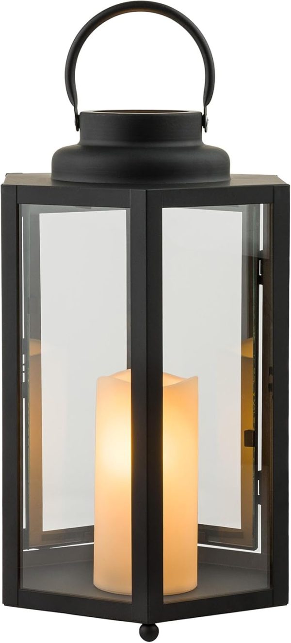 Alpine Corporation 10" H Indoor/Outdoor Metal and Glass Hurricane Lantern with Dimmable LED Lights, Red - Image 46