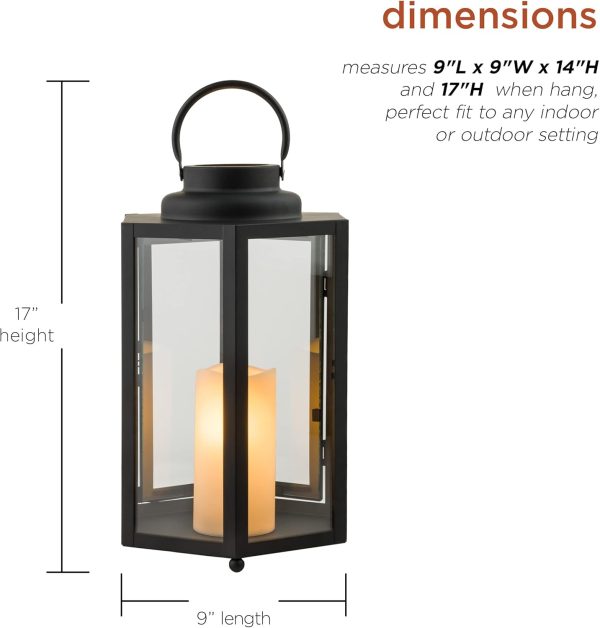 Alpine Corporation 10" H Indoor/Outdoor Metal and Glass Hurricane Lantern with Dimmable LED Lights, Red - Image 47
