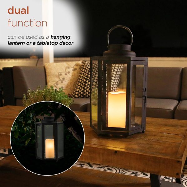 Alpine Corporation 10" H Indoor/Outdoor Metal and Glass Hurricane Lantern with Dimmable LED Lights, Red - Image 48