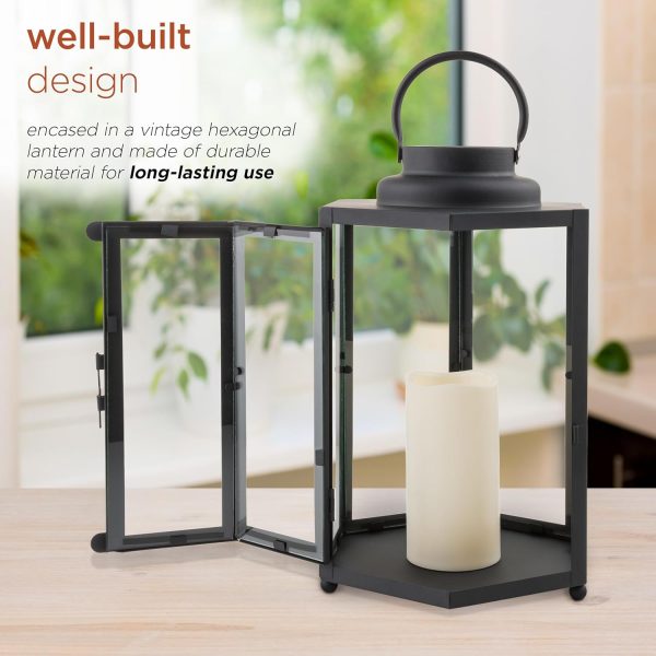 Alpine Corporation 10" H Indoor/Outdoor Metal and Glass Hurricane Lantern with Dimmable LED Lights, Red - Image 50