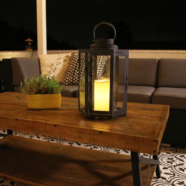 Alpine Corporation 10" H Indoor/Outdoor Metal and Glass Hurricane Lantern with Dimmable LED Lights, Red - Image 51