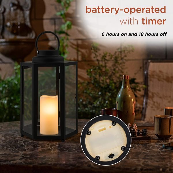 Alpine Corporation 10" H Indoor/Outdoor Metal and Glass Hurricane Lantern with Dimmable LED Lights, Red - Image 52