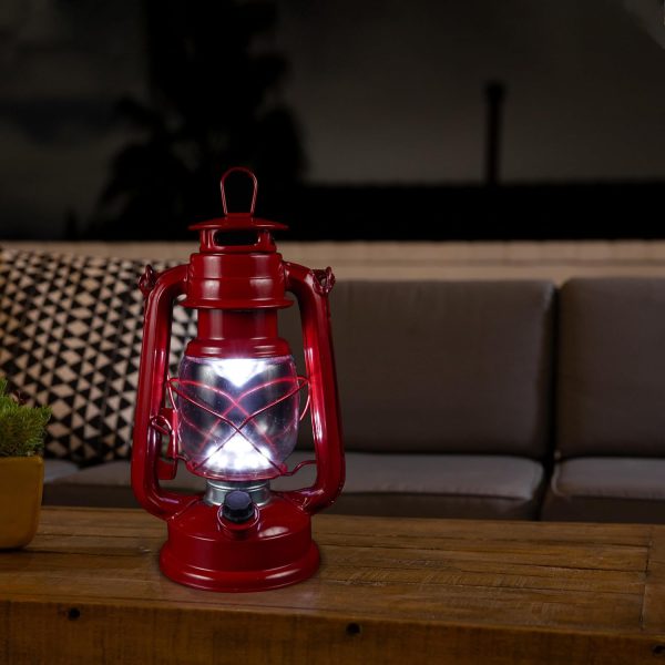 Alpine Corporation 10" H Indoor/Outdoor Metal and Glass Hurricane Lantern with Dimmable LED Lights, Red - Image 62