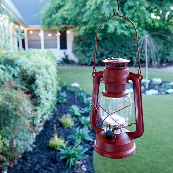 Alpine Corporation 10" H Indoor/Outdoor Metal and Glass Hurricane Lantern with Dimmable LED Lights, Red - Image 63