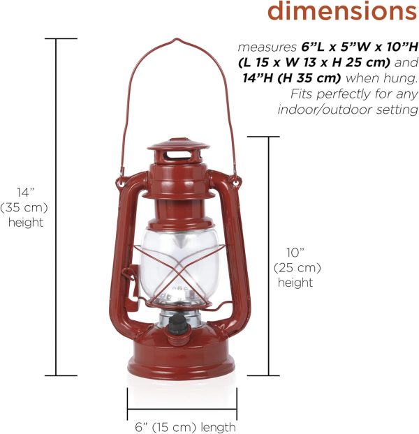 Alpine Corporation 10" H Indoor/Outdoor Metal and Glass Hurricane Lantern with Dimmable LED Lights, Red - Image 66