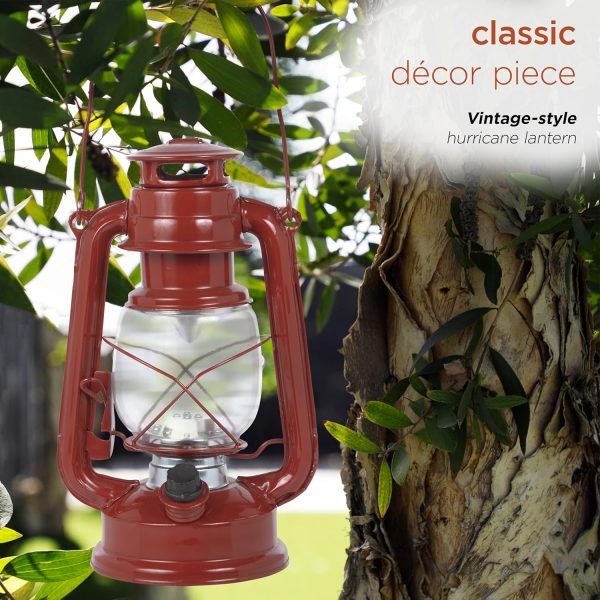 Alpine Corporation 10" H Indoor/Outdoor Metal and Glass Hurricane Lantern with Dimmable LED Lights, Red - Image 67
