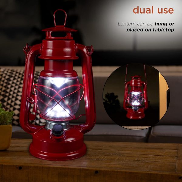 Alpine Corporation 10" H Indoor/Outdoor Metal and Glass Hurricane Lantern with Dimmable LED Lights, Red - Image 68