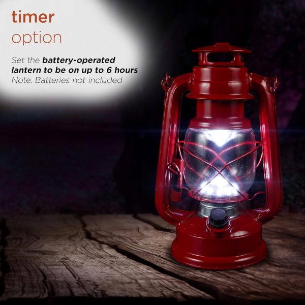 Alpine Corporation 10" H Indoor/Outdoor Metal and Glass Hurricane Lantern with Dimmable LED Lights, Red - Image 69