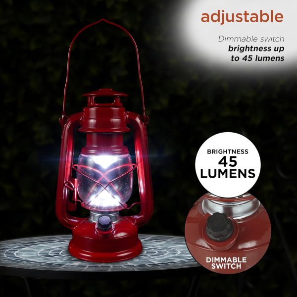 Alpine Corporation 10" H Indoor/Outdoor Metal and Glass Hurricane Lantern with Dimmable LED Lights, Red - Image 70