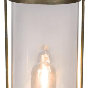 Alpine Corporation ILT100HH-L-GD, Vintage Metal & Glass Lantern w/ Warm LED Light & Timer, LED Home Decor, Large, 17''H, Gold